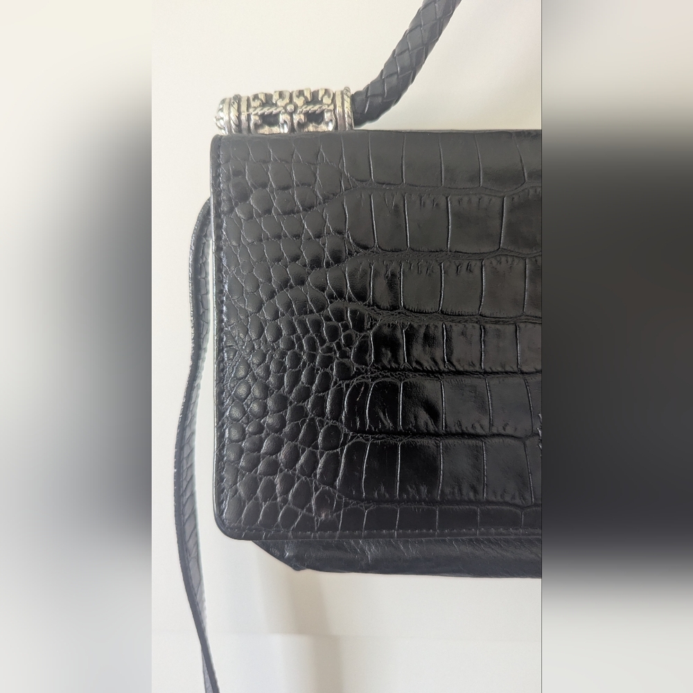 Brighton Crossbody Wallet w/ Removable Shoulder Strap Black Crocodile Texture - Picture 3 of 16